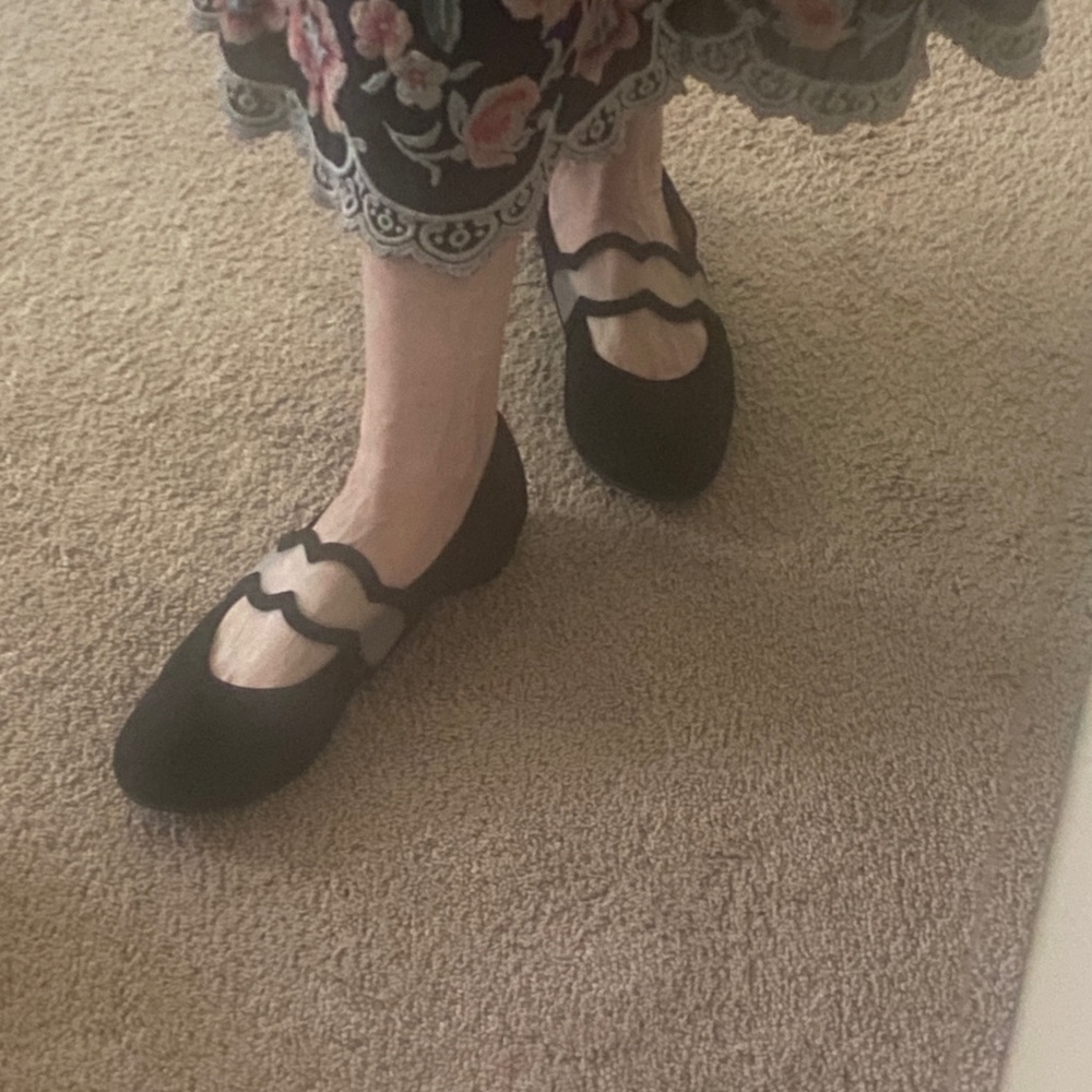 Gorgeous nubuck suede and gauze mary jane flats. Never been worn.